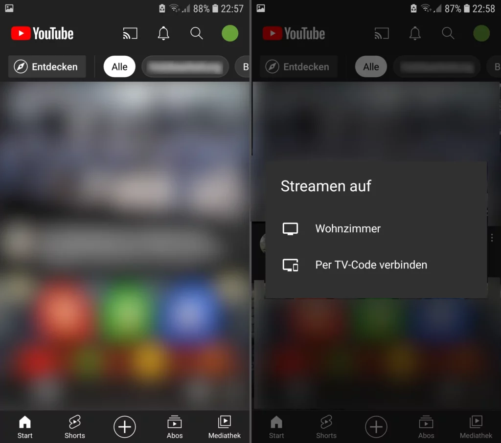 Die YouTube Mobile App erlaubt das Streamen von Videos auf den TV, via Chromecast
